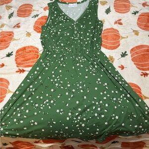 French Grey Green and White Floral Dress